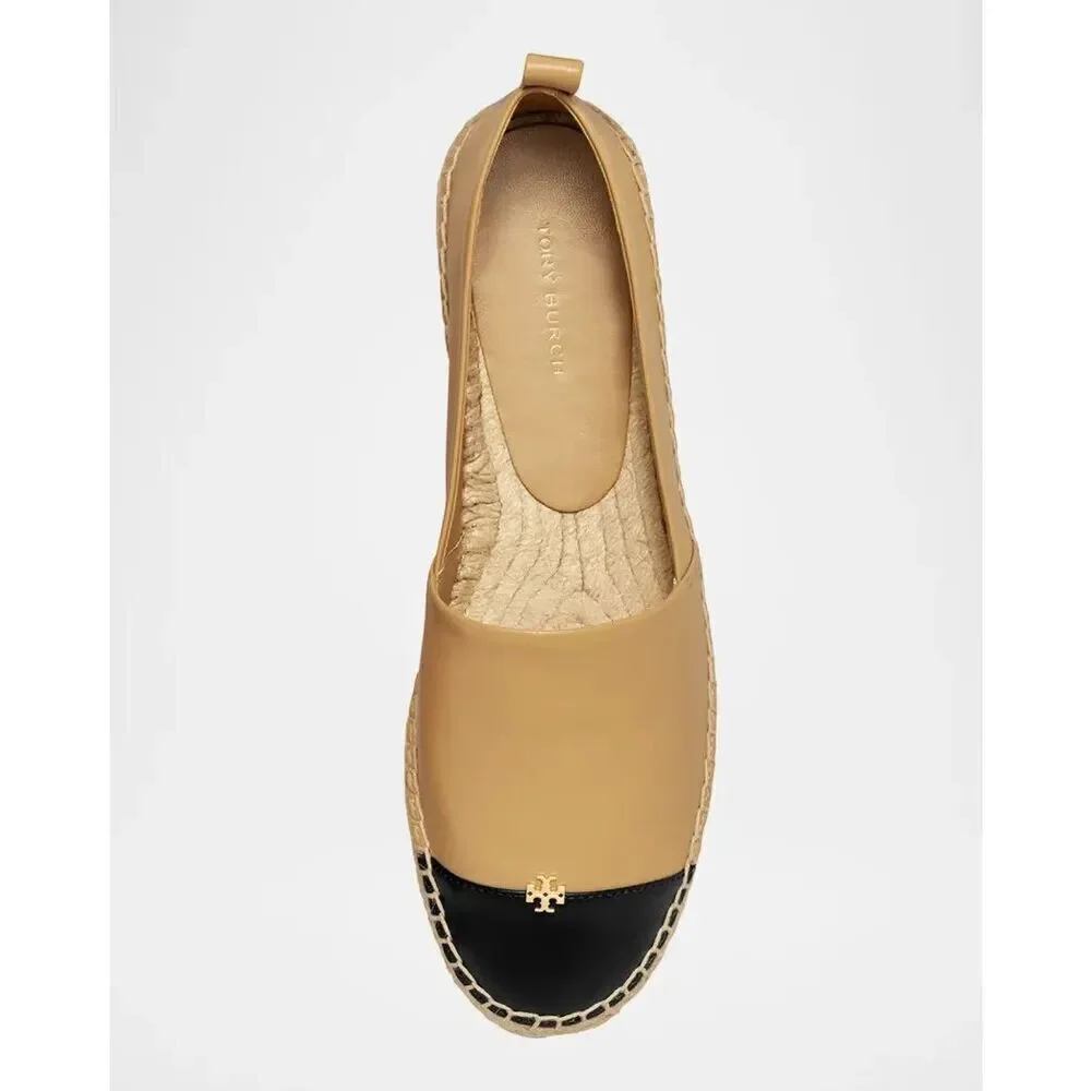 New Tory Burch Bicolor Leather Ankle-Wrap Espadrilles Shoes Size 10.5